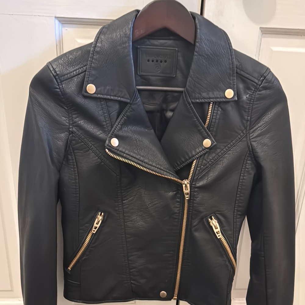 Black Leather Jacket with Gold Accents